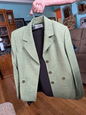 Le Suit Petite Size 12 Green and Brown Skirt Suit